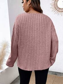 Calvaya Kích thước lớn Của phụ nữ Trang trí ren Sọc Áo thun - Bụi hồng - Xem 2