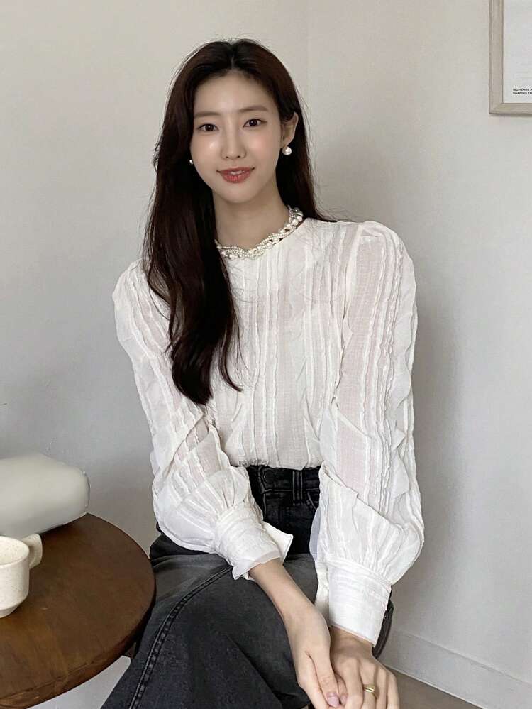 Women's Lantern Sleeve Blouse,Fall Clothes Long Sleeve Top