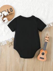 嬰兒男童標語圖形連身衣 - 黑色 - 查看 2