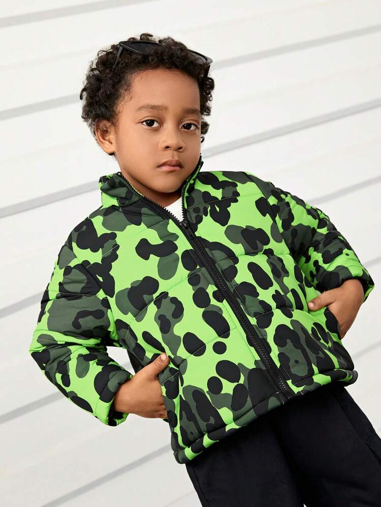 Young Boy Camo Print Padded Coat