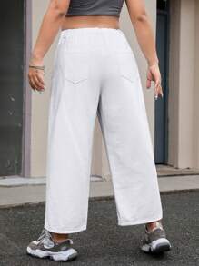 SHEIN EZwear Plus Size White High Waist Straight Leg Jeans - White - View 2