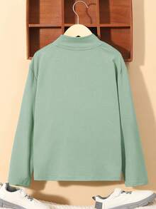 SHEIN Tween Boy Letter Graphic Mock Neck Tee - Green - View 2