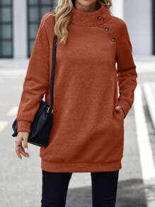 SHEIN LUNE Women's Raglan Sleeve Sweatshirt - Redwood - View 4