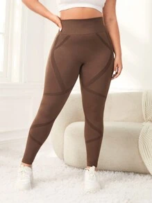Yoga Basic Kích thước lớn Cao eo Quần Xà cạp thể thao - màu nâu - Xem 5