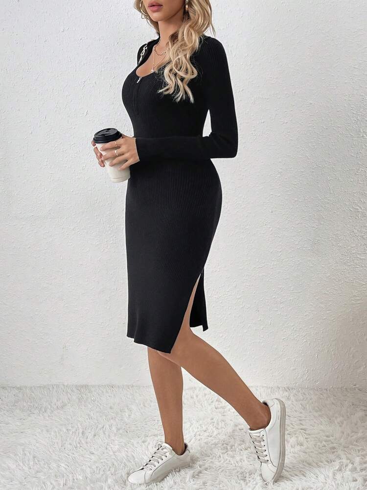 Elegant Women's Zipper Design Slim Fit Sweater Dress Fall Cloth For Women