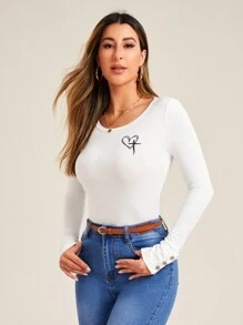 SHEIN Essnce 女性愛心圖案T恤 - 白色 - 查看 6