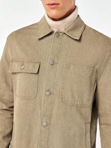 GENTILAND Chaqueta de mezclilla de botones para hombre con bolsillos frontales - Caqui - Ver 6