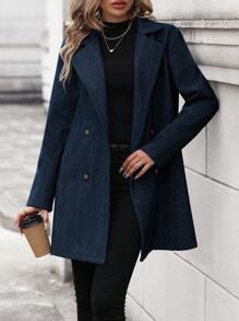 EMERY ROSE Women's Herringbone Double-breasted Blazer - Navy Blue - View 6