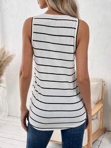 SHEIN LUNE Của phụ nữ Sọc Cổ chữ V Áo vest - Đen và trắng - Xem 2