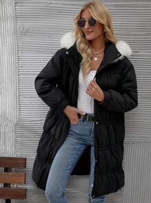 SHEIN Unity Fuzzy Trim Hooded Padded Padded Coat Clothes Winter Fall Cloth For Women