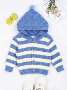 Baby Girls' Stripe Hooded Cardigan With Buttons - Blue - View 1