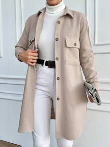 SHEIN Cottnline Flap Pocket Drop Shoulder Coat - Apricot - View 3