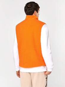 GENTILAND Loose Fit Men's Letter Patched Teddy Vest Jacket - Without Sweatshirt - Orange - View 2