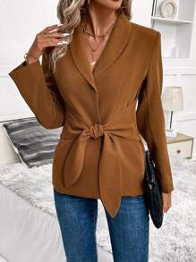 SHEIN Clasi Shawl Collar Knot Front Blazer