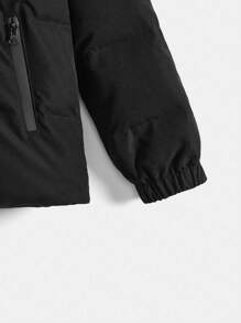SHEIN Tween Boy Fuzzy Trim Hooded Padded Coat - Black - View 4