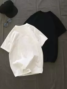 Manfinity Hypemode 2pcs Men Wild Goose Printed Short Sleeve T-Shirt, For Going Out, For Friends - Black and White - View 2
