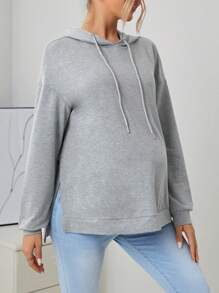 SHEIN Áo nỉ bầu vai rớt, xẻ gấu, có dây rút - Màu Xám nhạt - Xem 4