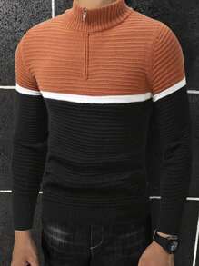 Men's Casual Color Block High-necked Sweater - Multicolor - View 1