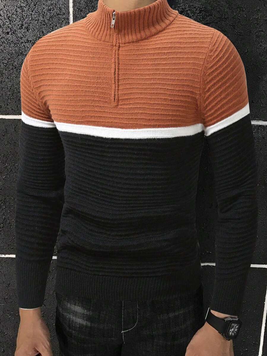 Men's Casual Color Block High-necked Sweater - Multicolor - View 1