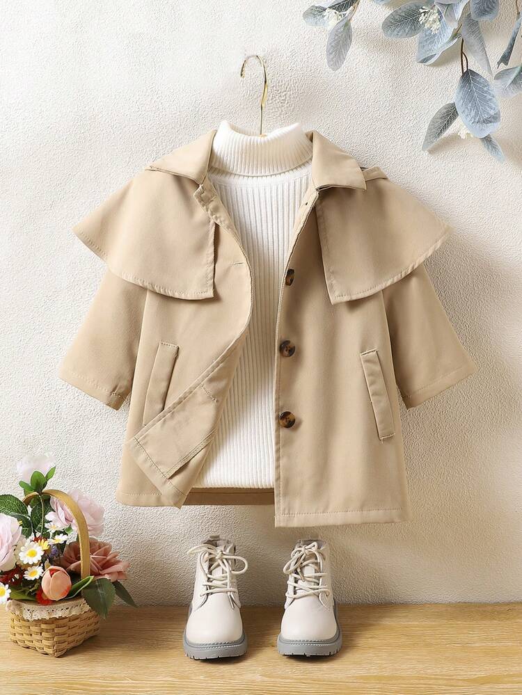 Baby Girls' Simple And Lovely Plaid Trench Coat, Warm Imitation Fur Outerwear