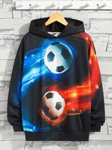 SHEIN Áo nỉ tay rớt vai in hình bóng đá cho bé trai tuổi teen - màu đen - Xem 1