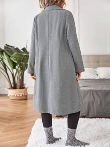 SHEIN Unity Talla grande Abrigo de cuello con solapa de doble botonadura - Gris - Ver 2