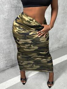 Slaydiva Camo Print Elastic Waist Pencil Skirt - Multicolor - View 2