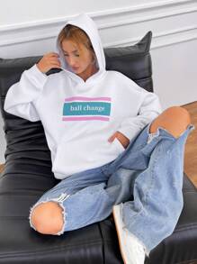 EURMUSE Letter Printed Hoodie - White - View 1