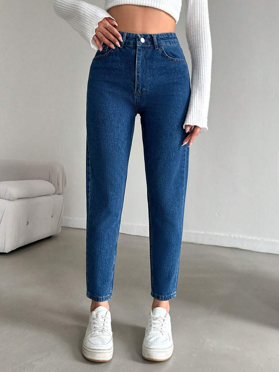 EURMUSE Women'S Tapered Cropped Jeans - Dark Wash - View 1