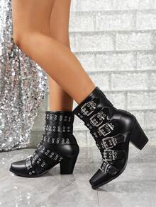 Botas para mujeres elegante mitad de la pantorrilla - Negro - Ver 2