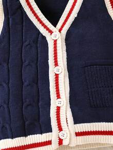 Áo len cardigan không tay kẻ sọc cho bé trai - Xanh đậm - Xem 5