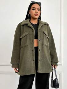 SHEIN EZwear Kích thước lớn Của phụ nữ Thả vai áo - Màu xanh Ô liu - Xem 4