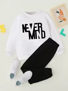 SHEIN Boys' Letter Printed Sweatshirt And Sweatpants Two Pieces Set - Multicolor - View 1