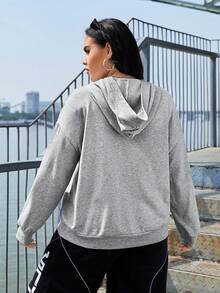 SHEIN EZwear Áo nỉ tay rớt vai cỡ lớn in chữ - Màu Xám nhạt - Xem 2