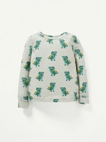 Juego de pijama para bebé niño, patrón de pequeño dinosaurio en la parte superior de cuello redondo y partes inferiores de pie, ajuste cómodo, 2 piezas - Verde - Ver 6