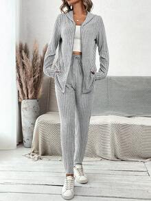 SHEIN LUNE 女士拉鍊連帽兩件套