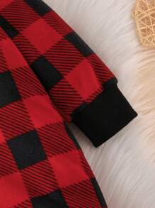 Baby Girls' Heart Print Grid Blue And Green Jumpsuit With Long Sleeve And Footed For Spring And Autumn - Multicolor - View 5