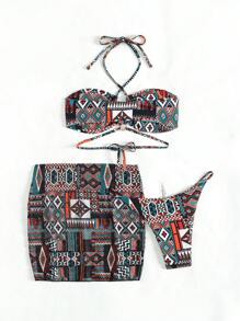 SHEIN Swim Women's Vintage Floral Print Bikini Set Summer Beach - Multicolor - View 5