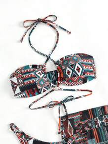 SHEIN Swim Women's Vintage Floral Print Bikini Set Summer Beach - Multicolor - View 6