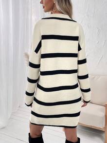 SHEIN LUNE 女士條紋毛衣連衣裙 - 杏色 - 查看 2