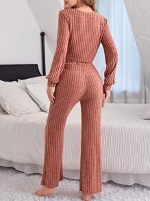 Damski Prążkowany Crop top I Sznurek do ściągacza Długi Spodnie Dom Nosić Komplety Biżuterii