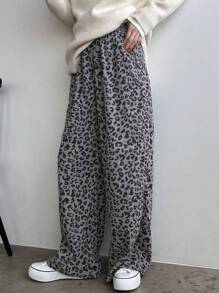 FRIFUL Ladies Leopard Print Long Pants - Grey - View 3