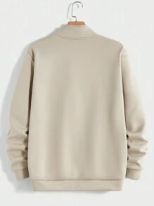 Manfinity Homme 鈕扣領男士休閒運動衫和抽繩長褲套裝 - 卡其色 - 查看 8