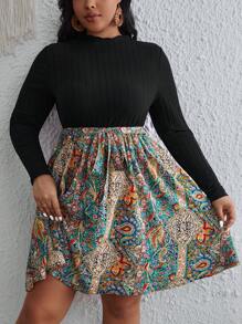 SHEIN VCAY Plus Paisley Print Belted Dress - Multicolor - View 5