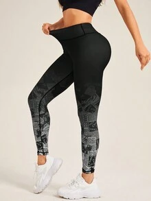 SHEIN Yoga High Street 女款字母印花運動打底褲 - 彩色 - 查看 3