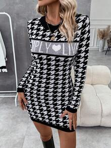 SHEIN Unity Của phụ nữ Chữ cái Mẫu Đầm Áo len Với Họa tiết Nanh sói Kẻ sọc - Nhiều màu - Xem 3