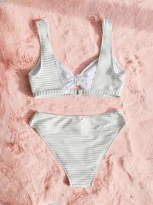 SHEIN Swim Summer Beach Solid Color Bikini Set Separates Bottom Wedding - White - View 4