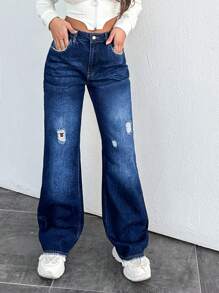 Ripped Straight Leg Jeans