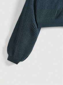 ROMWE Fairycore 花卉刺绣灯笼袖毛衣、学校、长袖上衣 - 墨綠色 - 查看 3