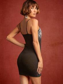 Hauture 亮片网眼水钻流苏连衣裙 - 黑色 - 查看 2